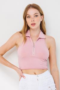 Mauve Rib Collared Zipper Top 3/19/24 8235