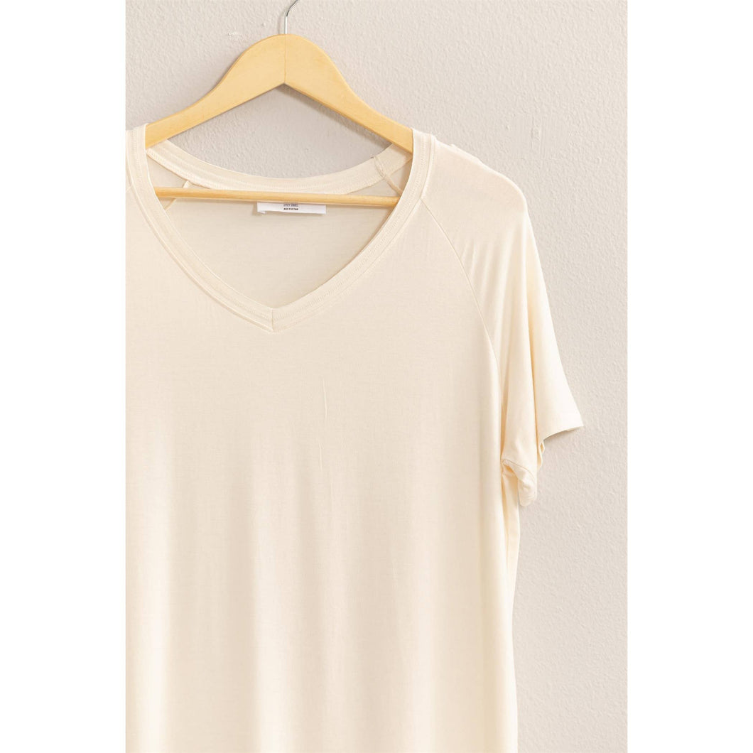 Short Sleeve V Neck HYFVE Top: Cream