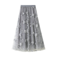Black Embroidered Tulle A-Line Maxi Skirt