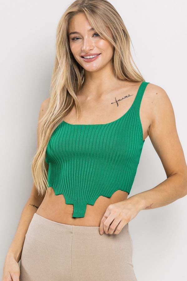 Green Sleeveless Pointed Yoko Crop Top 3/19/24 8242