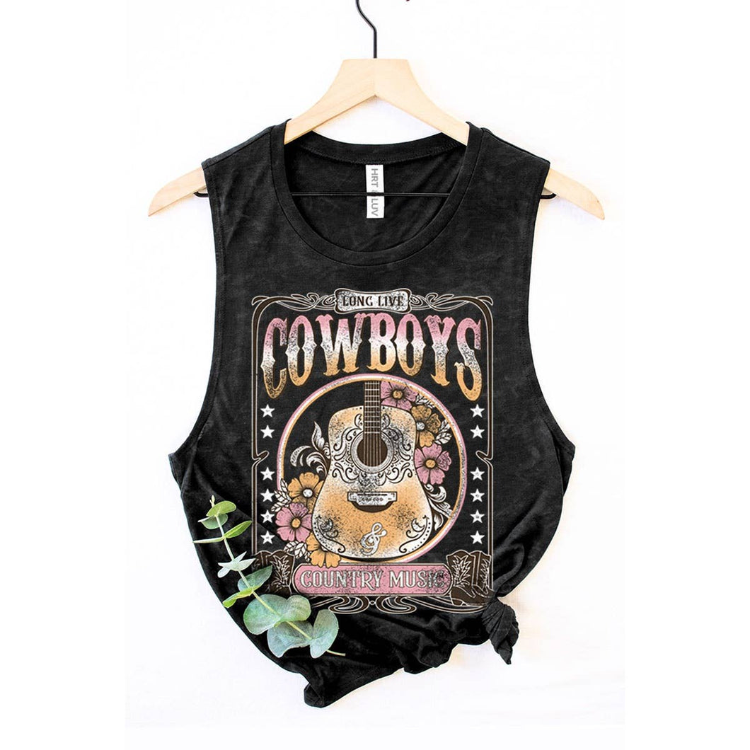 Mineral Black Long Live Cowboys Graphic Tank Top