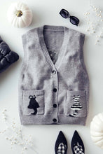 Grey Cat Print Knit Sweater Urban Daizy Vest