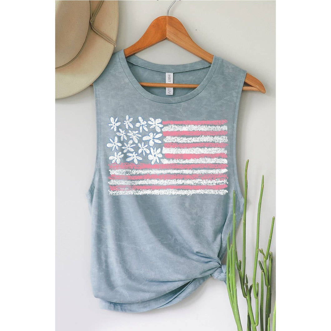 Mineral Vintage Blue American Flag Mineral Graphic Tank Top