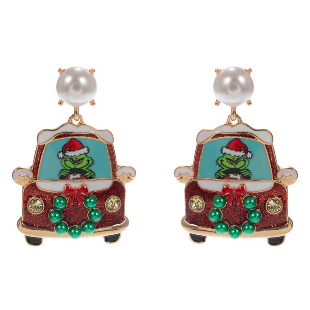 Red Green Monster Holiday Car Dangle Earrings