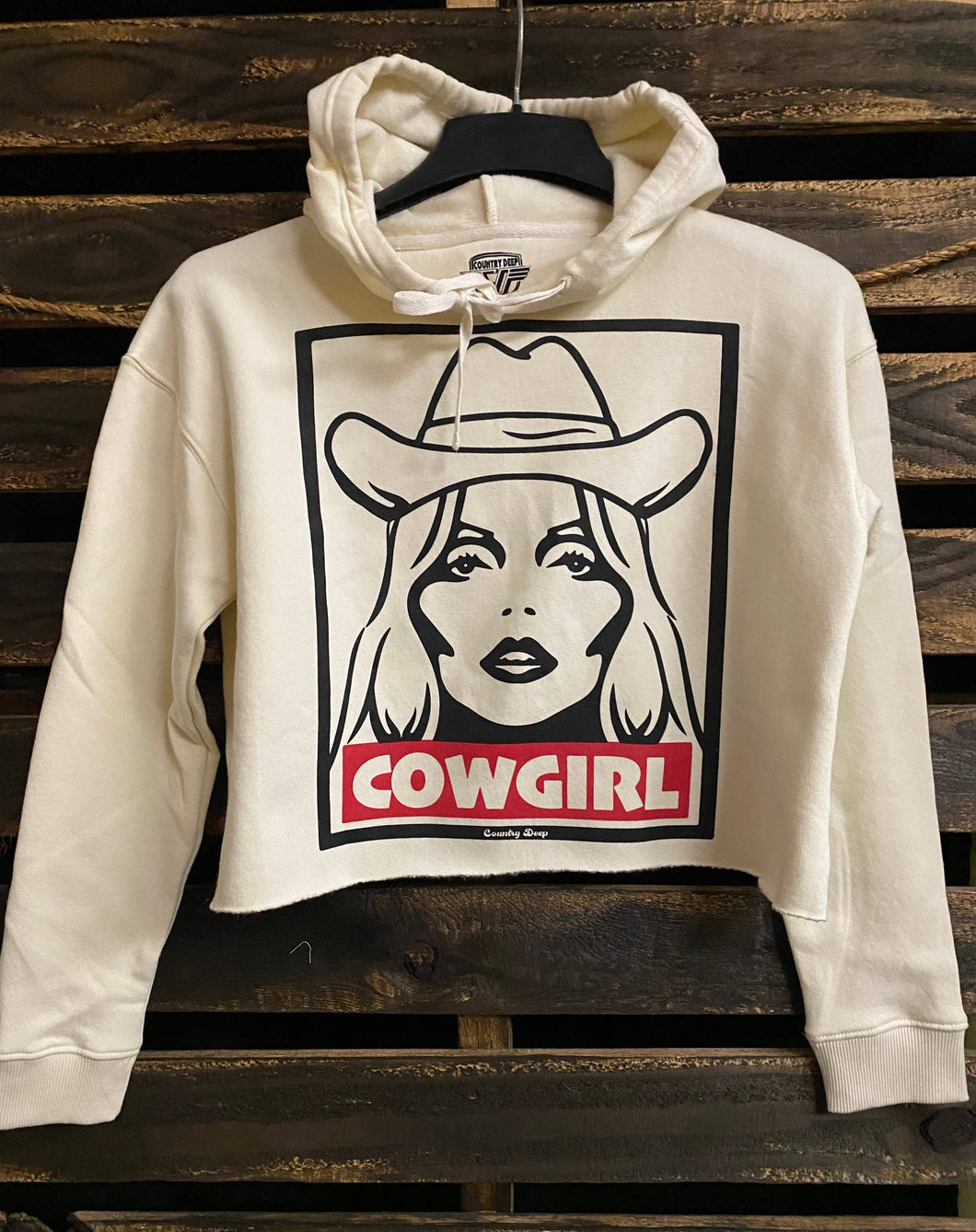 Natural COWGIRL Cropped Hoodie sweatshirt