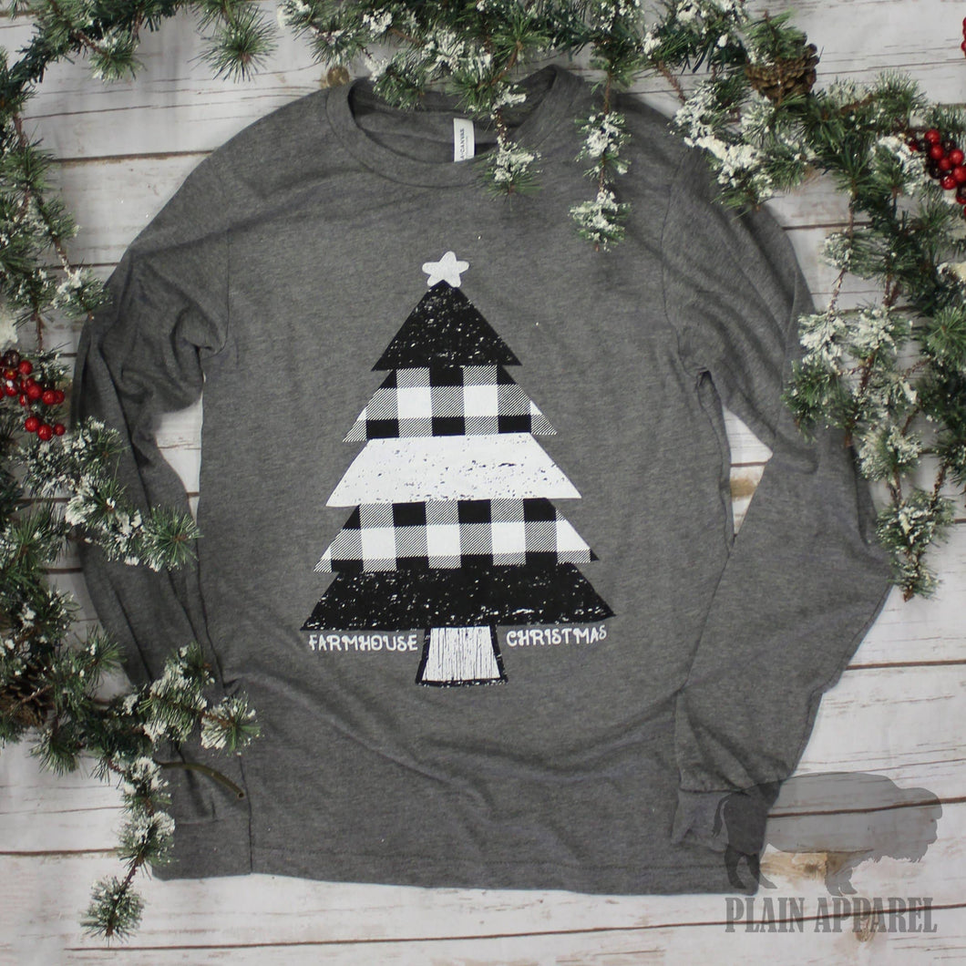 Farmhouse Christmas Tree Long Sleeve Tee