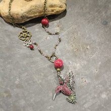 Primitive Peddler Scents Of Summer Hummingbird Pink Necklace