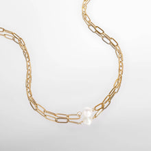 Stainless Steel / Gold Paperclip Necklace With Pearl Gold / 14"+2"
