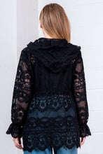 BLACK LONG ELASTICIZED HOODED LACE JACKET