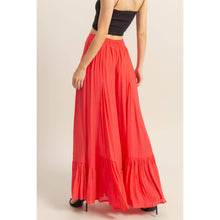 Coral Red High-Waist Ruffle Flared Wide Leg HYFVE Pants