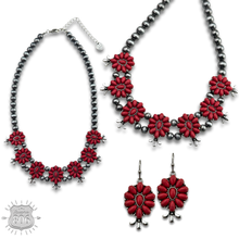Red Stone flower squash blossom necklace set