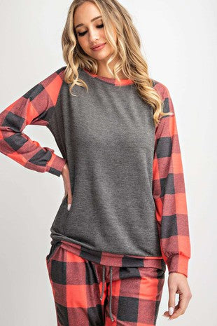 Red Plaid Raglan Top 10/9/23 7175