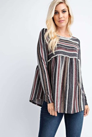 Grey Multi Striped Knit Top 10/9/23 7174