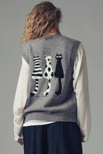 Grey Cat Print Knit Sweater Urban Daizy Vest