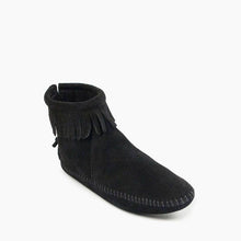Suede Back Zip Softsole Ankle Minnetonka Boot w/ Fringe: Black