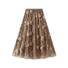 Black Embroidered Tulle A-Line Maxi Skirt
