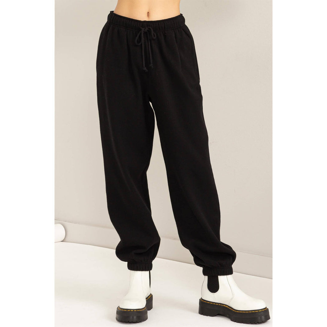 High-waist Drawstring Joggger Pants: Black