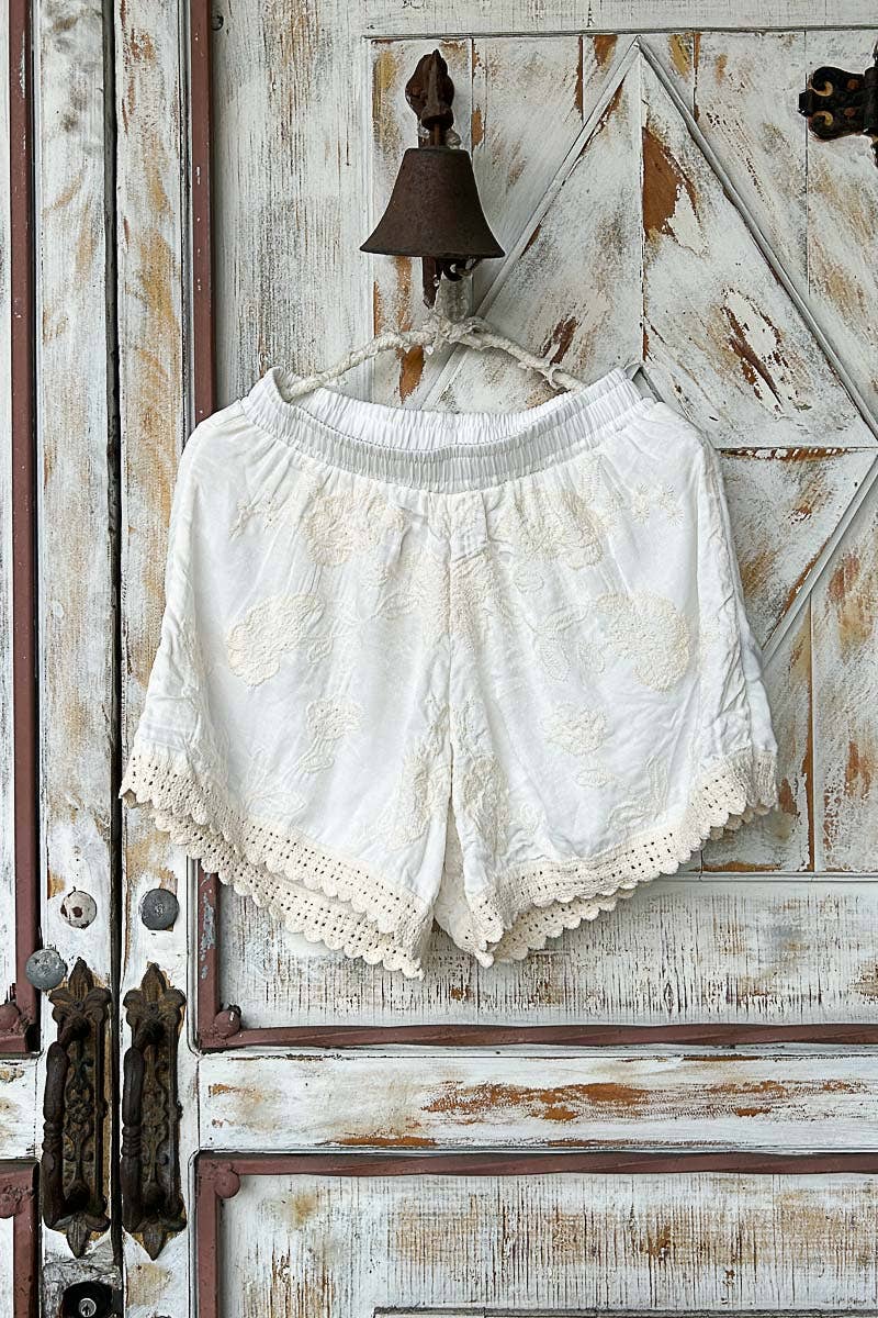 White Crochet floral casual POL shorts