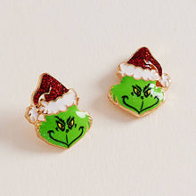 Pink Holiday Grinch Green Monster Stud Earrings