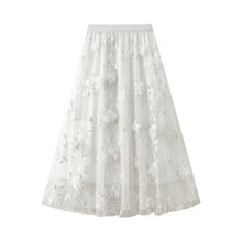 Black Embroidered Tulle A-Line Maxi Skirt