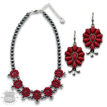 Red Stone flower squash blossom necklace set