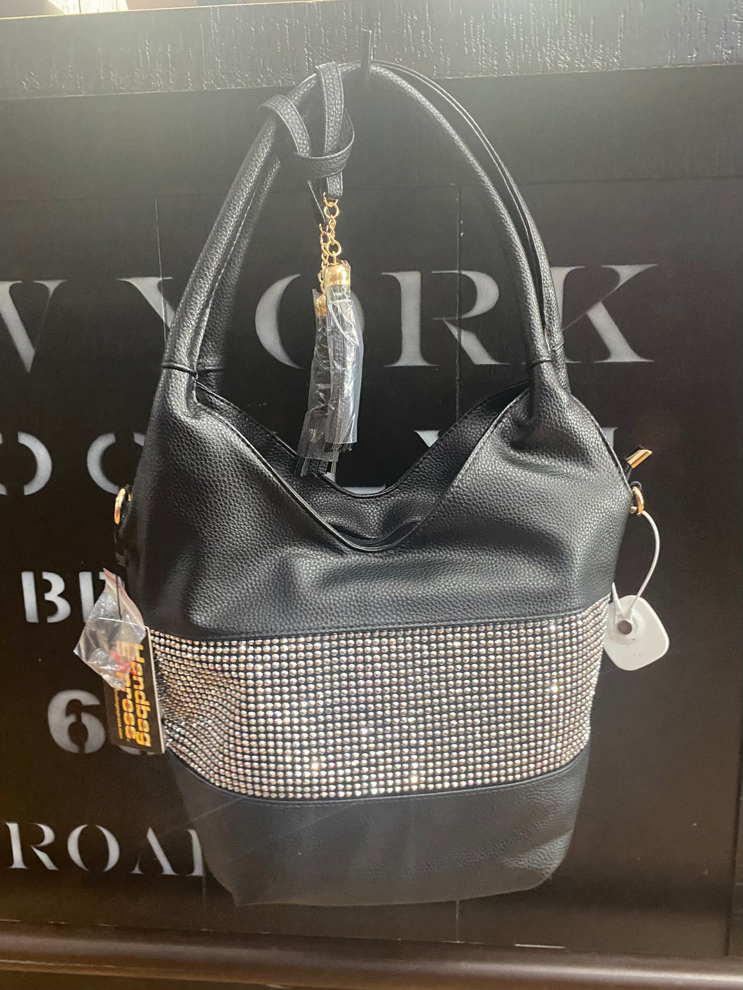 Black Bling Accent Banded Shoulder Bag