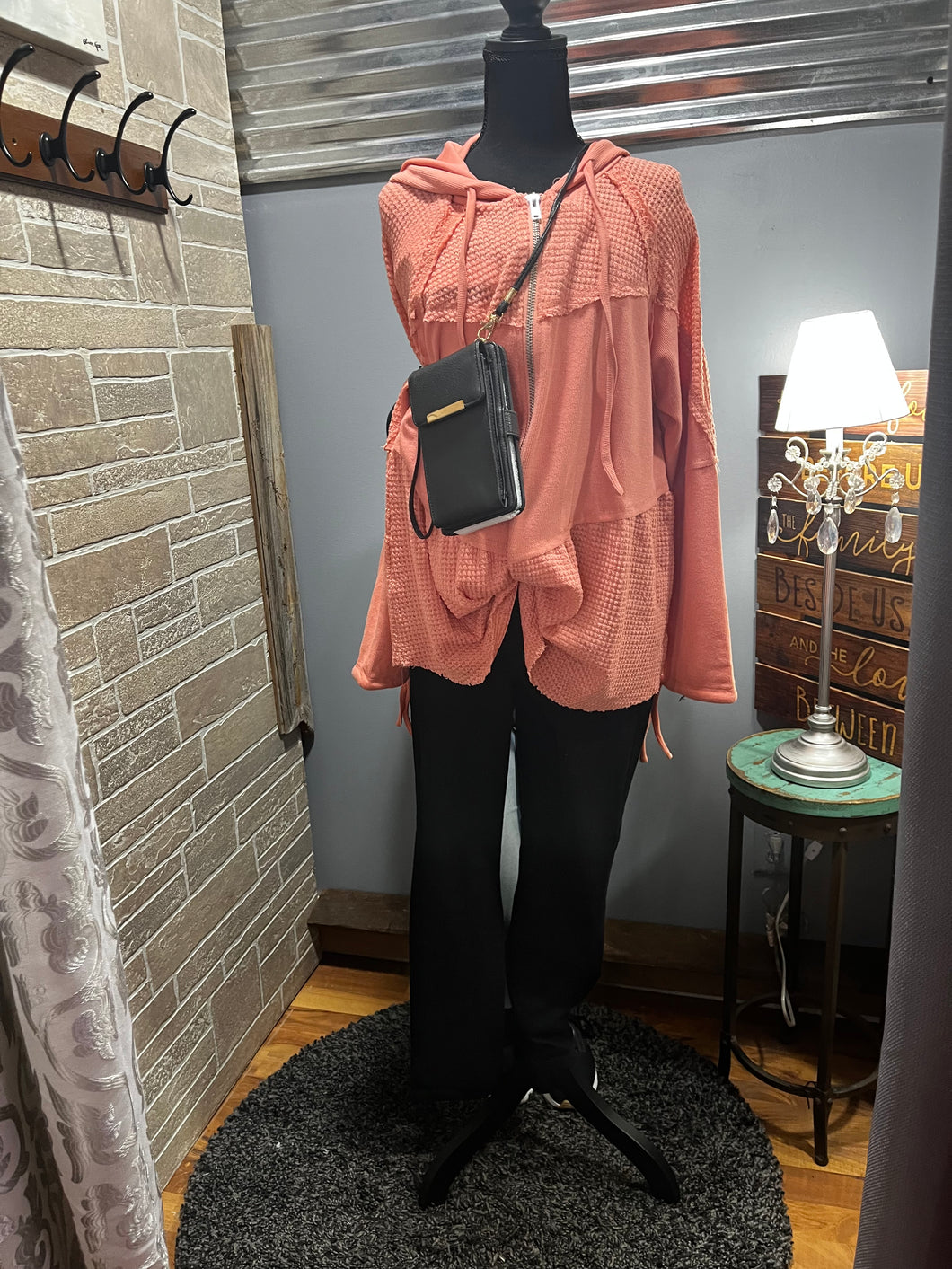 Coral Orange French Terry Zipper Front POL Hoodie 9/12/23 6976