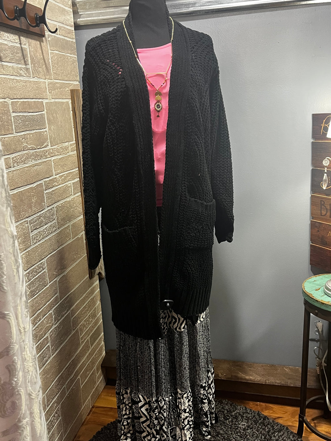 Black Oversized Open Sweater POL Cardigan 9/12/23 6982