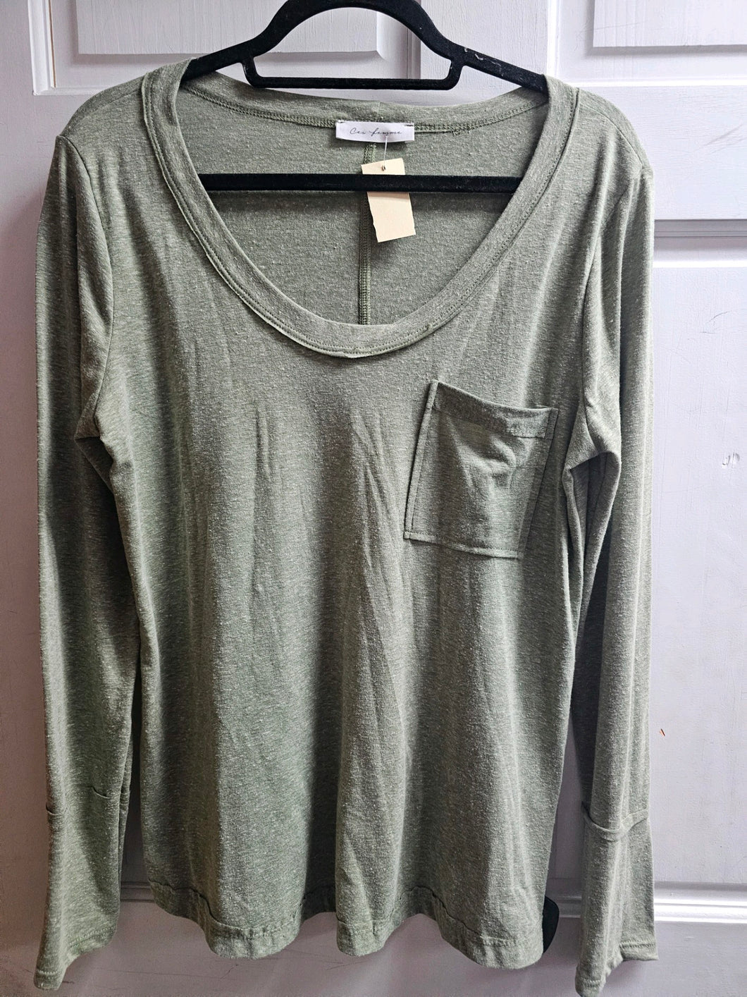 Charcoal Stretch fabric Crew Neck Ces Femme Top 6/28/23 6535
