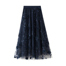 Black Embroidered Tulle A-Line Maxi Skirt