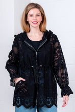 BLACK LONG ELASTICIZED HOODED LACE JACKET