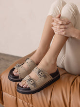 The Effie Taupe Double Western Buckle Slides