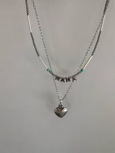 Hematite Beaded Necklace with Silver Heart Charm Pendant