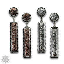 Copper Western tooled look bar earrings