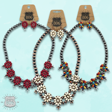 Red Stone flower squash blossom necklace set