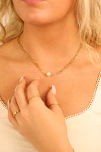 Stainless Steel / Gold Paperclip Necklace With Pearl Gold / 14"+2"