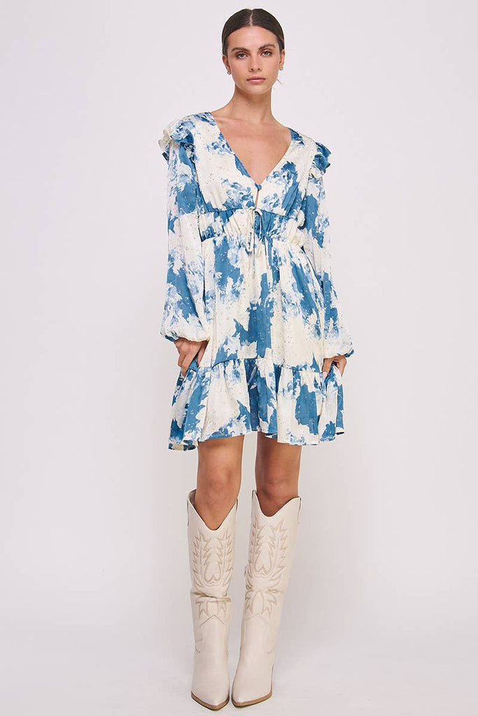 Blue Long Sleeve Mini Dress  B'Dazzled Shop