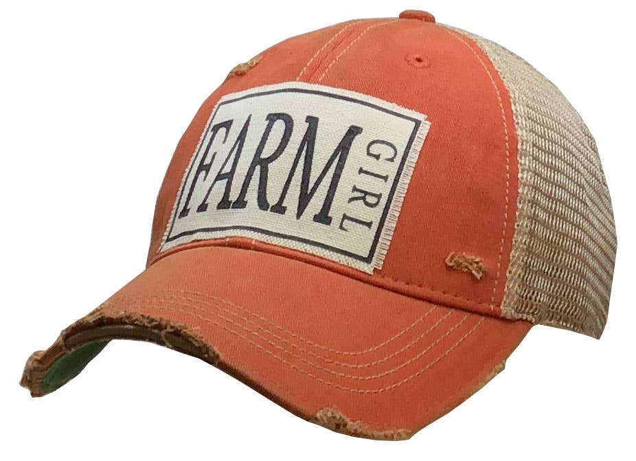 Coral Farm Girl Distressed Trucker Hat Baseball Cap