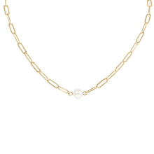 Stainless Steel / Gold Paperclip Necklace With Pearl Gold / 14"+2"