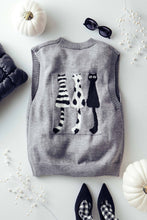 Grey Cat Print Knit Sweater Urban Daizy Vest
