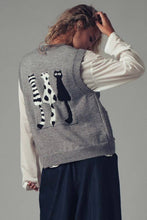 Grey Cat Print Knit Sweater Urban Daizy Vest