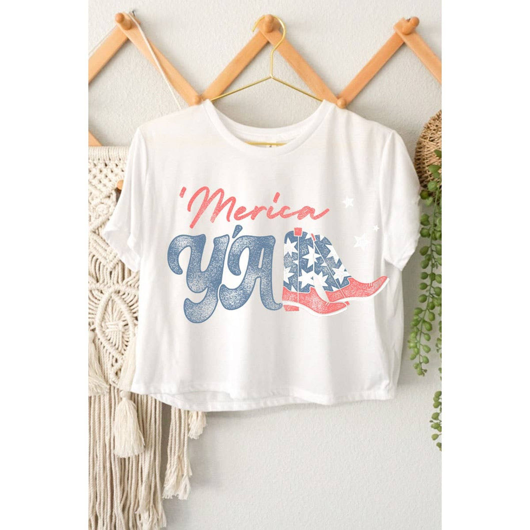 White Merica Yall Graphic Crop Top