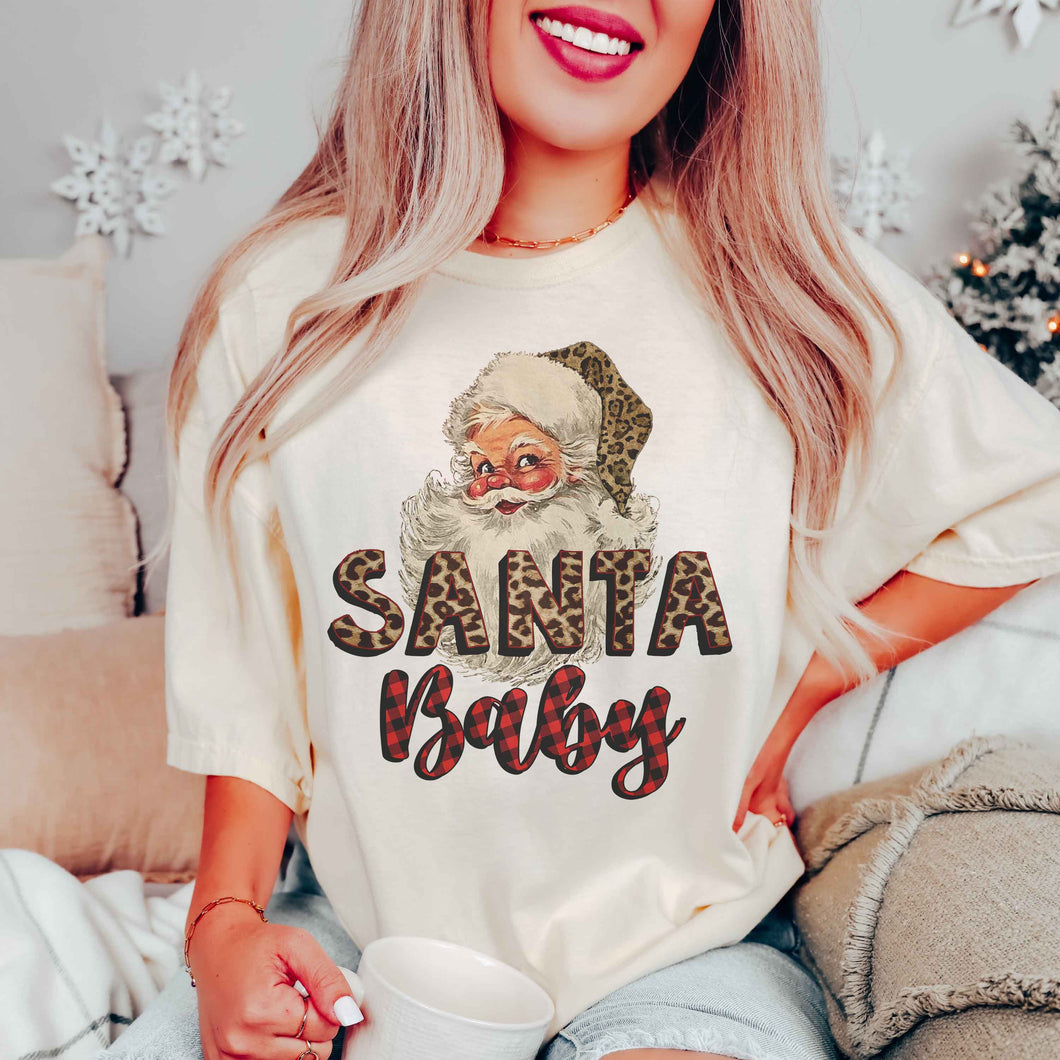 Natural Santa Baby Cheetah Plaid Tee