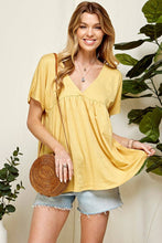 Yellow Solid Soft V Neck Baby Doll Blouse