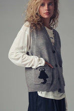 Grey Cat Print Knit Sweater Urban Daizy Vest