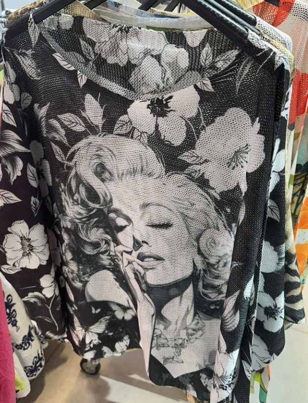 Italian Black White Marylin Round Neck Knit Printed Sweater