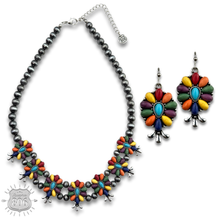 Red Stone flower squash blossom necklace set