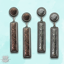 Copper Western tooled look bar earrings