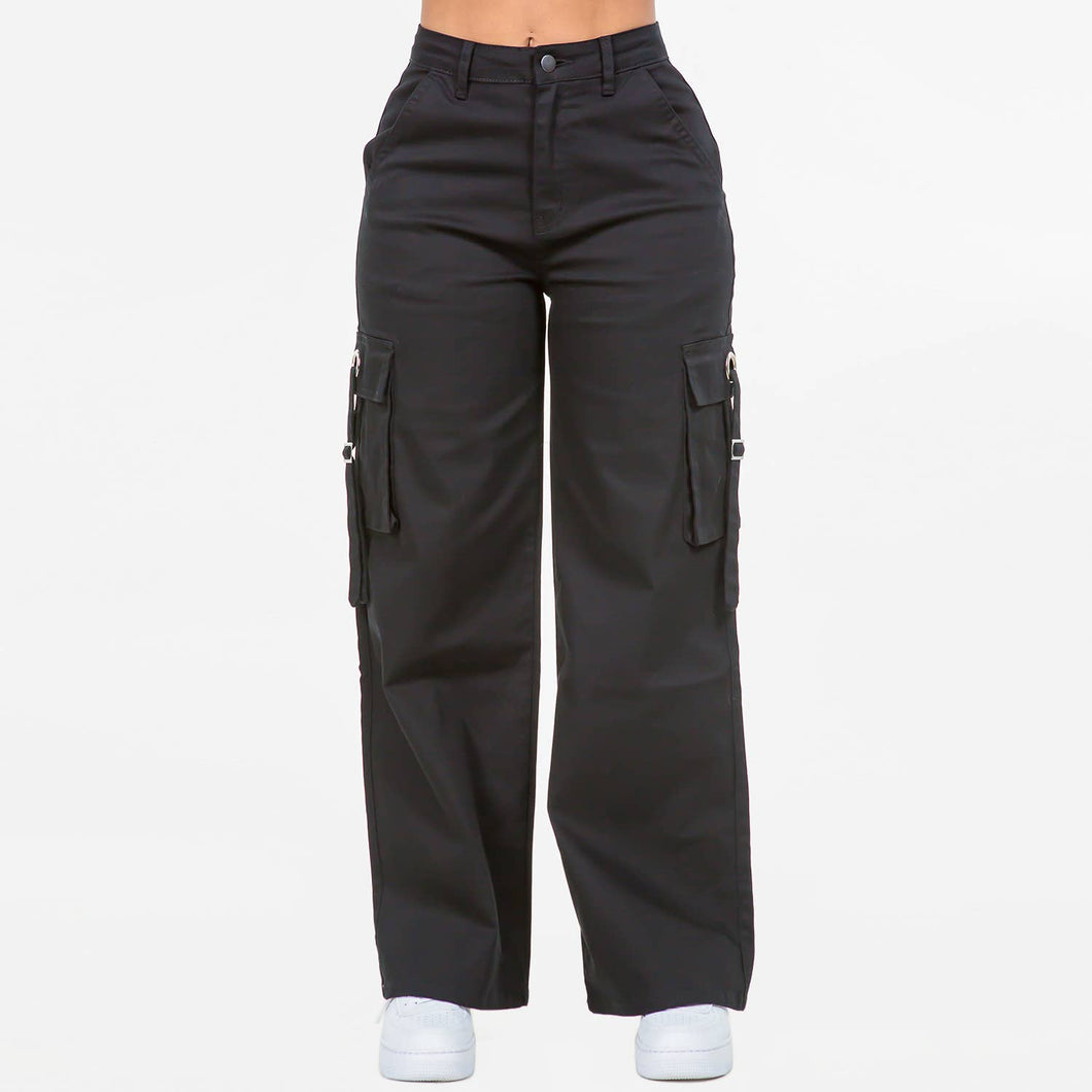 Black Wide Leg Cargo Pocket Pants