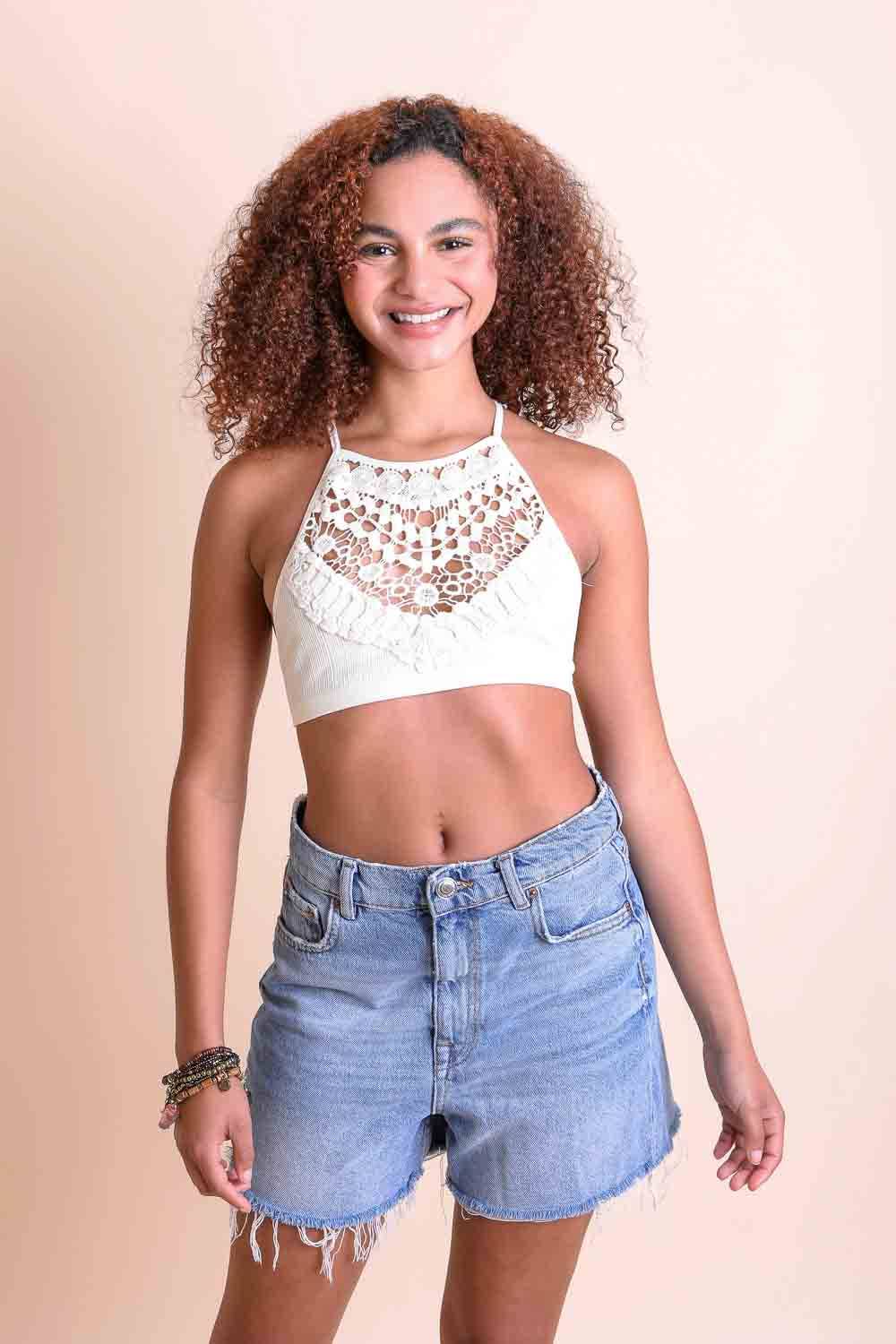 Ivory Crochet Lace High Neck Bralette